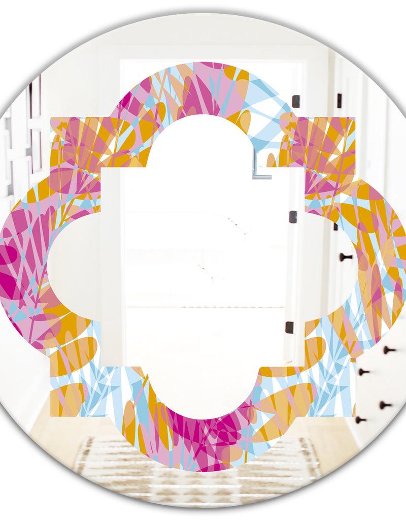 DesignQ Retro Floral Pattern III - Modern Round Or Oval Wall Mirror - Quatrefoil