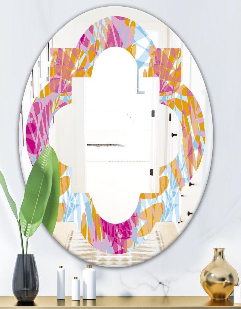 DesignQ Retro Floral Pattern III - Modern Round Or Oval Wall Mirror - Quatrefoil