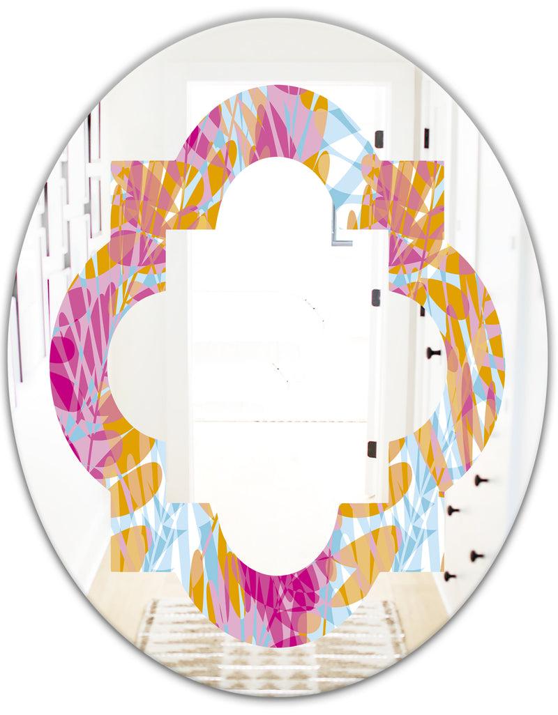 DesignQ Retro Floral Pattern III - Modern Round Or Oval Wall Mirror - Quatrefoil