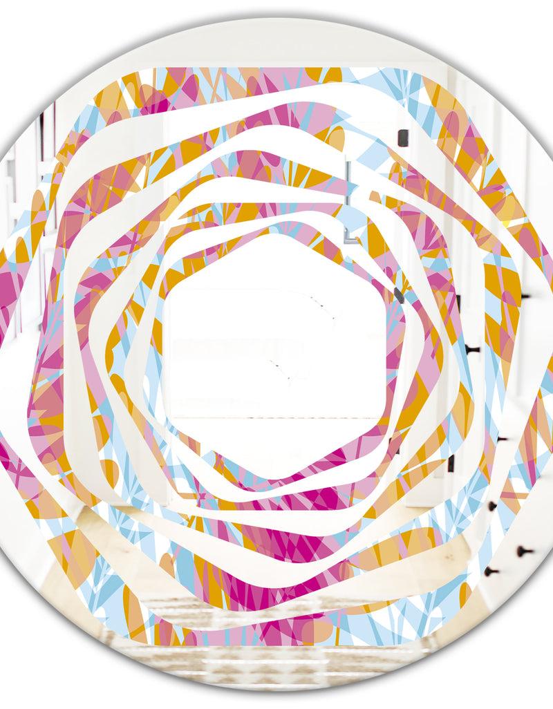 DesignQ Retro Floral Pattern III - Modern Round Or Oval Wall Mirror - Whirl
