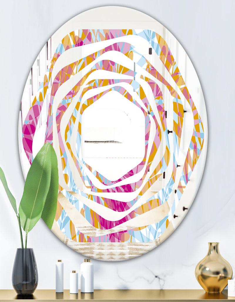 DesignQ Retro Floral Pattern III - Modern Round Or Oval Wall Mirror - Whirl