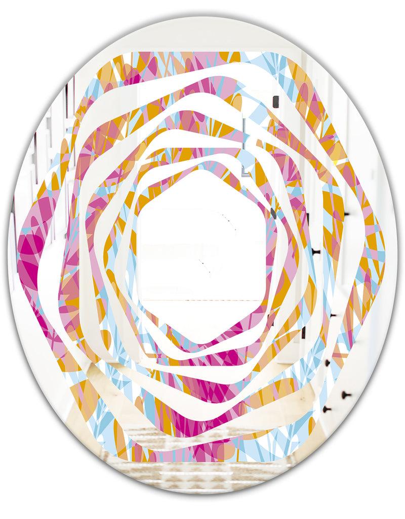 DesignQ Retro Floral Pattern III - Modern Round Or Oval Wall Mirror - Whirl