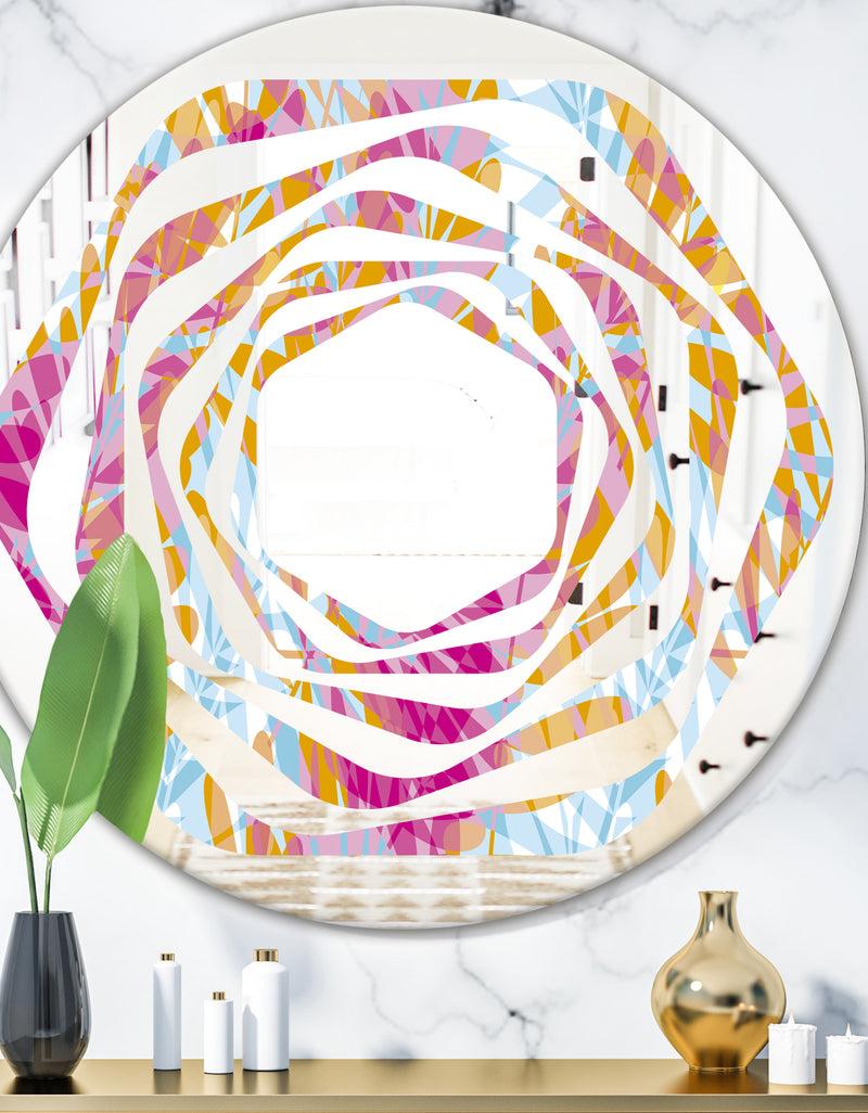 DesignQ Retro Floral Pattern III - Modern Round or Oval Wall Mirror - Whirl