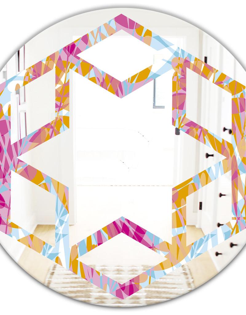 DesignQ Retro Floral Pattern III - Modern Round Or Oval Wall Mirror - Hexagon Star