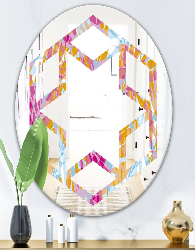 DesignQ Retro Floral Pattern III - Modern Round Or Oval Wall Mirror - Hexagon Star