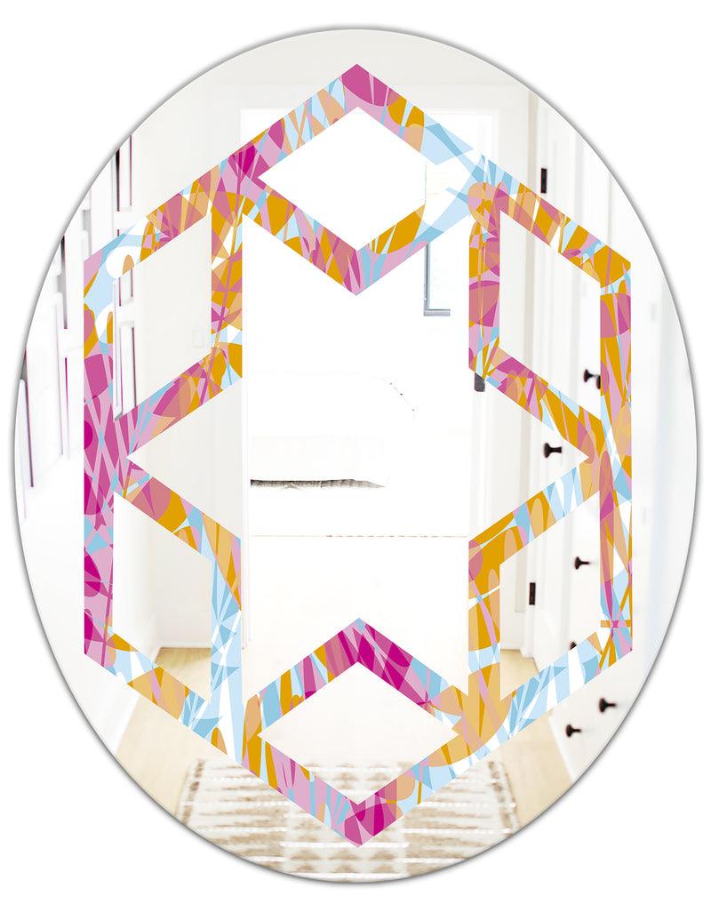 DesignQ Retro Floral Pattern III - Modern Round Or Oval Wall Mirror - Hexagon Star