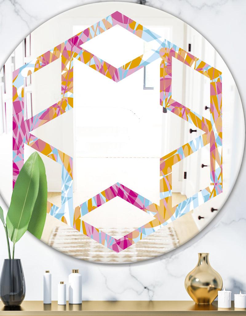 DesignQ Retro Floral Pattern III - Modern Round or Oval Wall Mirror - Hexagon Star