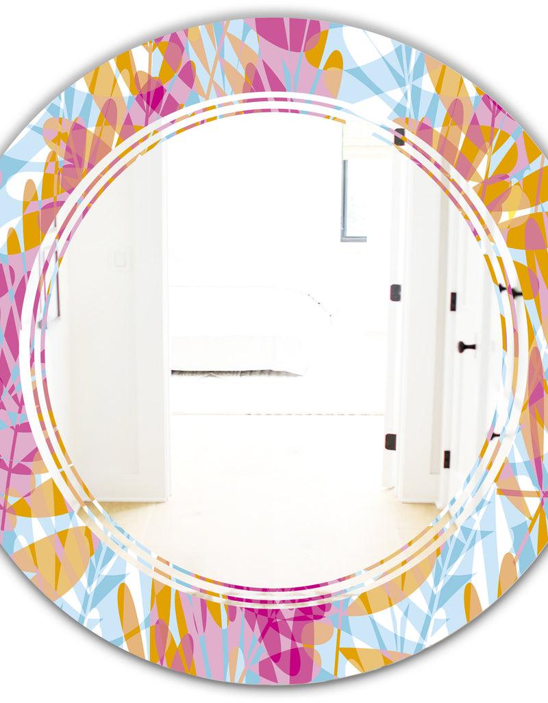DesignQ Retro Floral Pattern III - Modern Round Or Oval Wall Mirror - Triple C