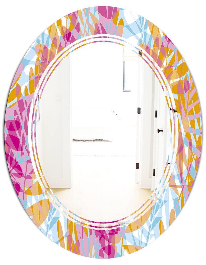 DesignQ Retro Floral Pattern III - Modern Round Or Oval Wall Mirror - Triple C