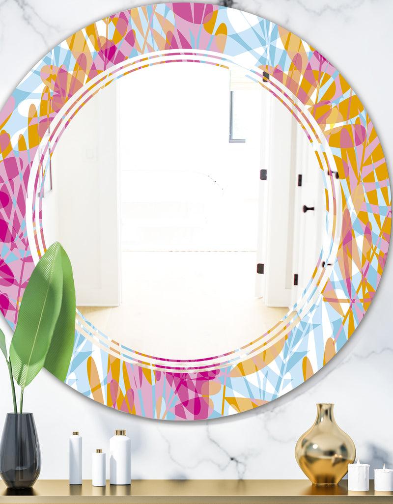 DesignQ Retro Floral Pattern III - Modern Round or Oval Wall Mirror - Triple C