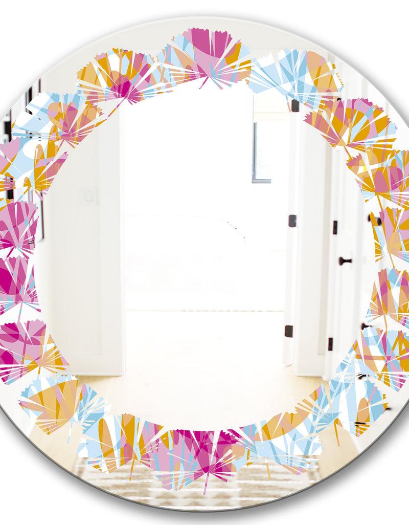 DesignQ Retro Floral Pattern III - Modern Round Or Oval Wall Mirror - Leaves