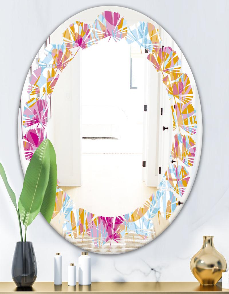 DesignQ Retro Floral Pattern III - Modern Round Or Oval Wall Mirror - Leaves