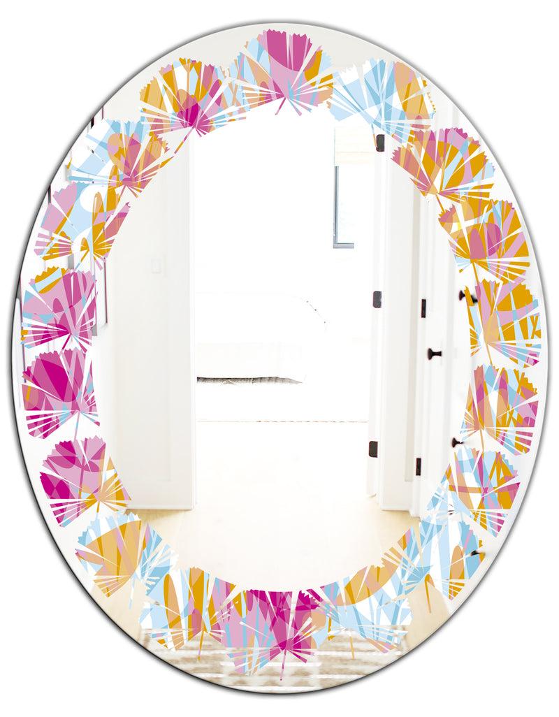 DesignQ Retro Floral Pattern III - Modern Round Or Oval Wall Mirror - Leaves