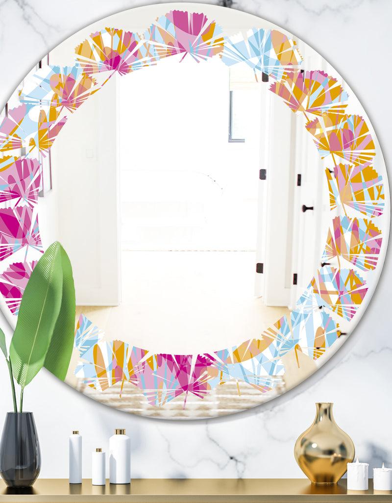 DesignQ Retro Floral Pattern III - Modern Round or Oval Wall Mirror - Leaves