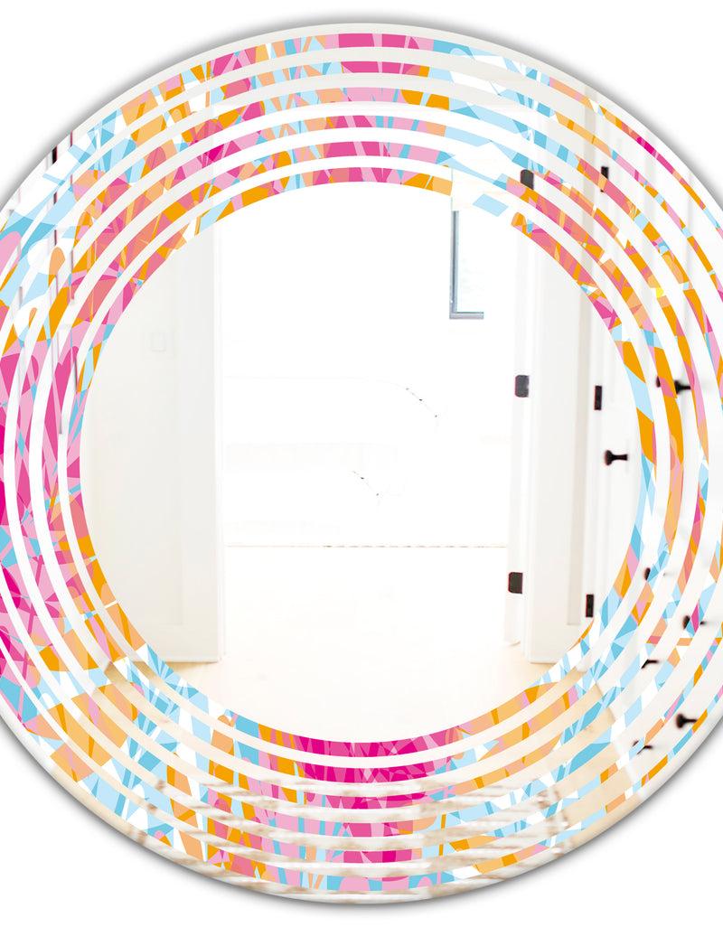 DesignQ Retro Floral Pattern III - Modern Round Or Oval Wall Mirror - Wave