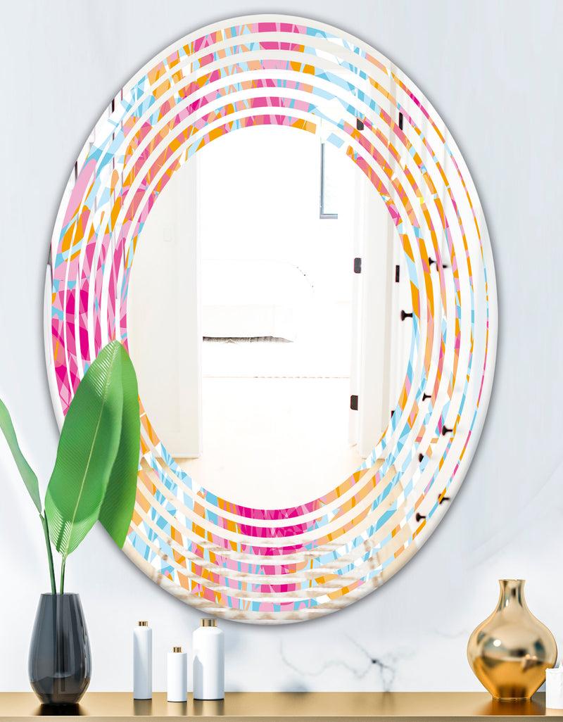 DesignQ Retro Floral Pattern III - Modern Round Or Oval Wall Mirror - Wave