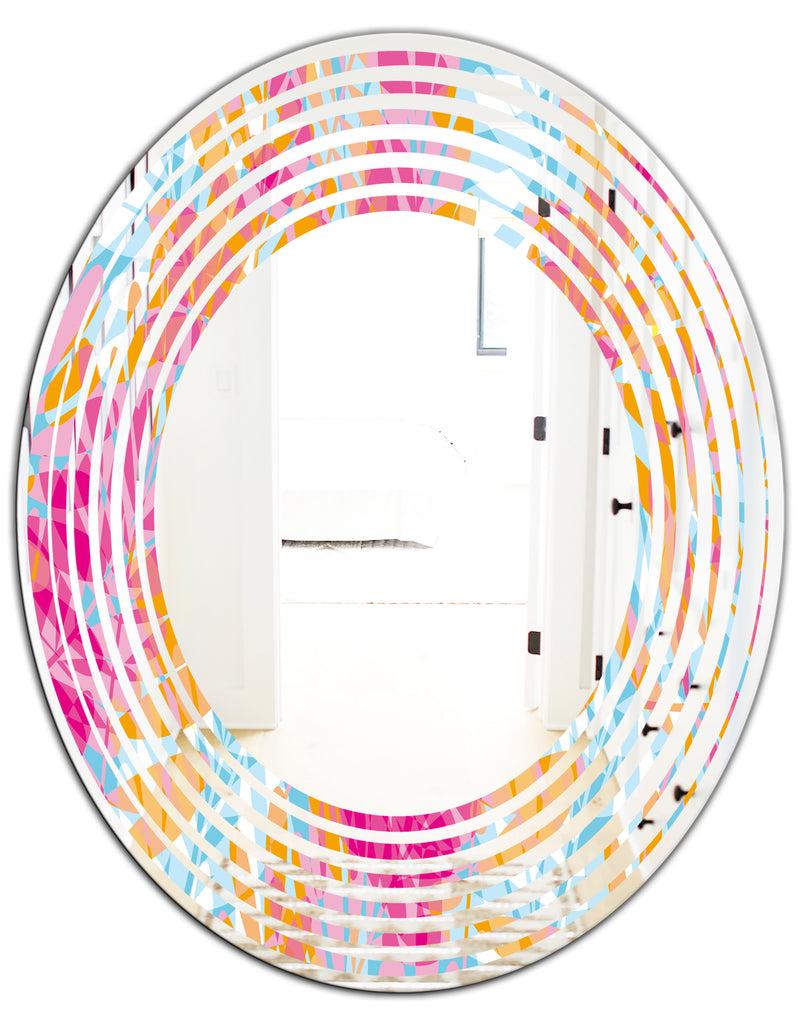 DesignQ Retro Floral Pattern III - Modern Round Or Oval Wall Mirror - Wave