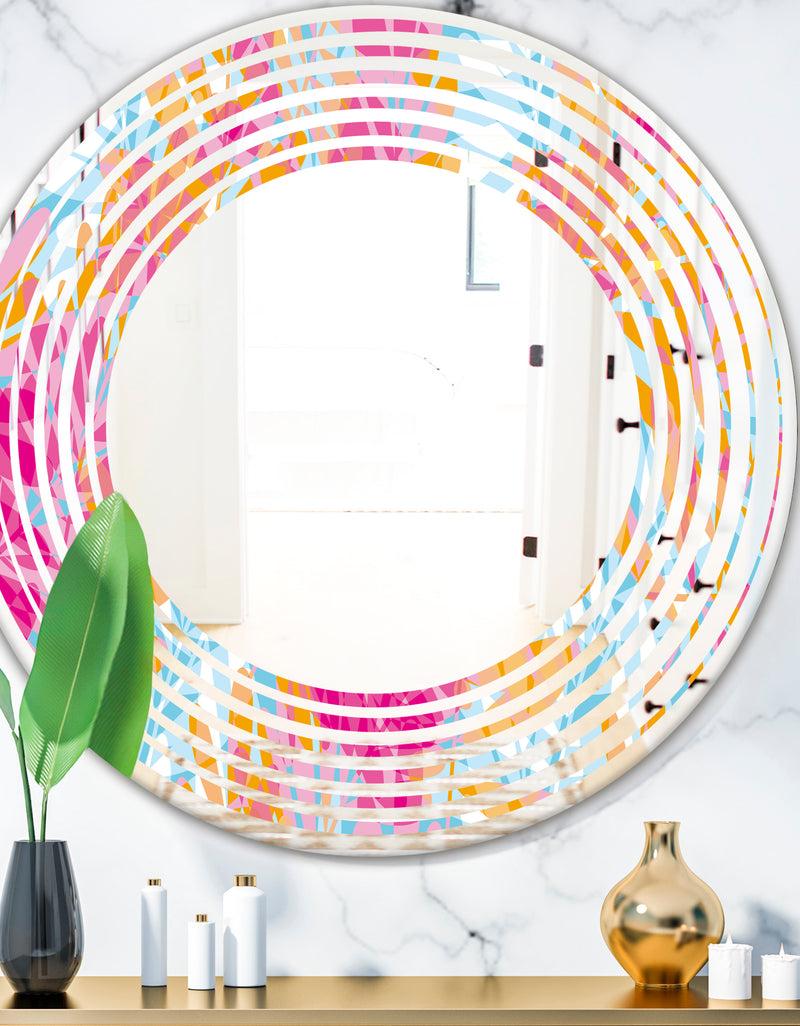 DesignQ Retro Floral Pattern III - Modern Round or Oval Wall Mirror - Wave