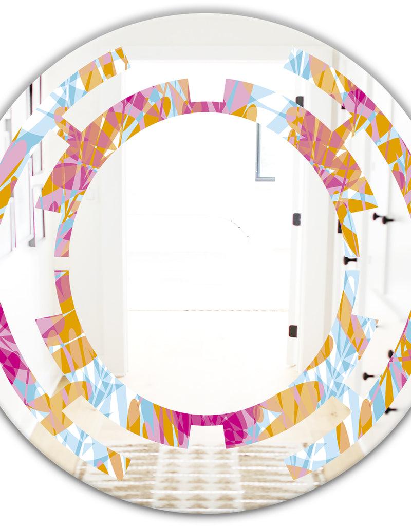 DesignQ Retro Floral Pattern III - Modern Round Or Oval Wall Mirror - Space