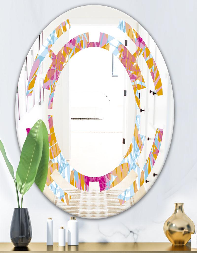 DesignQ Retro Floral Pattern III - Modern Round Or Oval Wall Mirror - Space