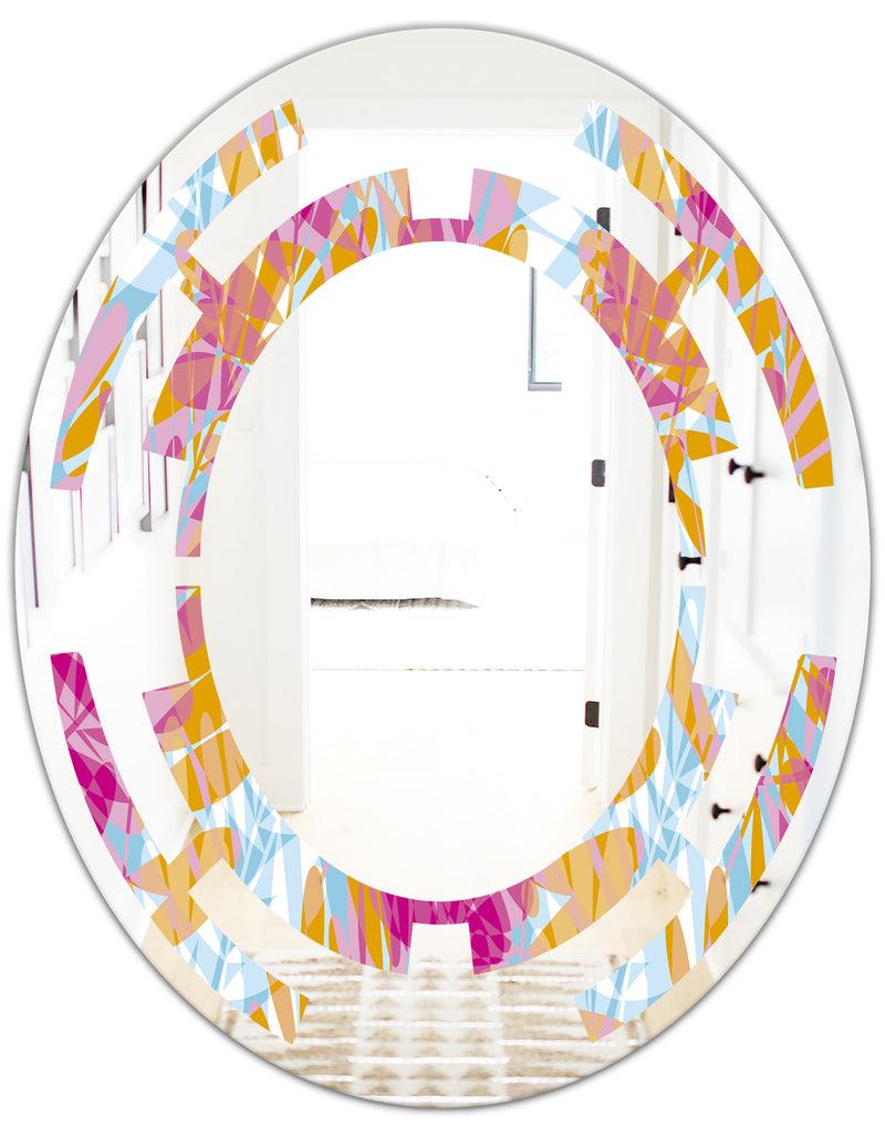 DesignQ Retro Floral Pattern III - Modern Round Or Oval Wall Mirror - Space