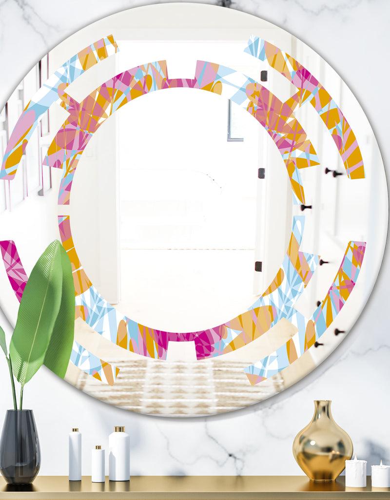 DesignQ Retro Floral Pattern III - Modern Round or Oval Wall Mirror - Space