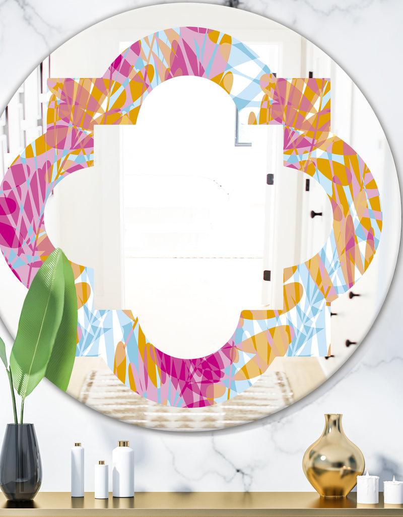 DesignQ Retro Floral Pattern III - Modern Round or Oval Wall Mirror - Quatrefoil