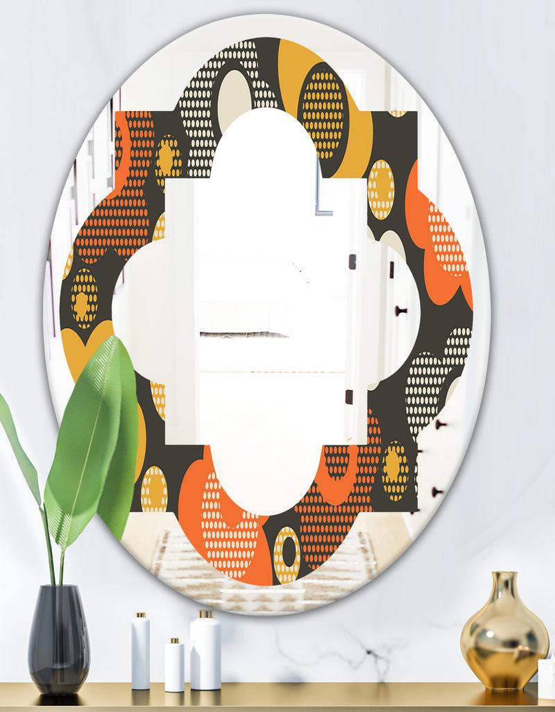 DesignQ Retro Floral Pattern VII - Modern Round Or Oval Wall Mirror - Quatrefoil