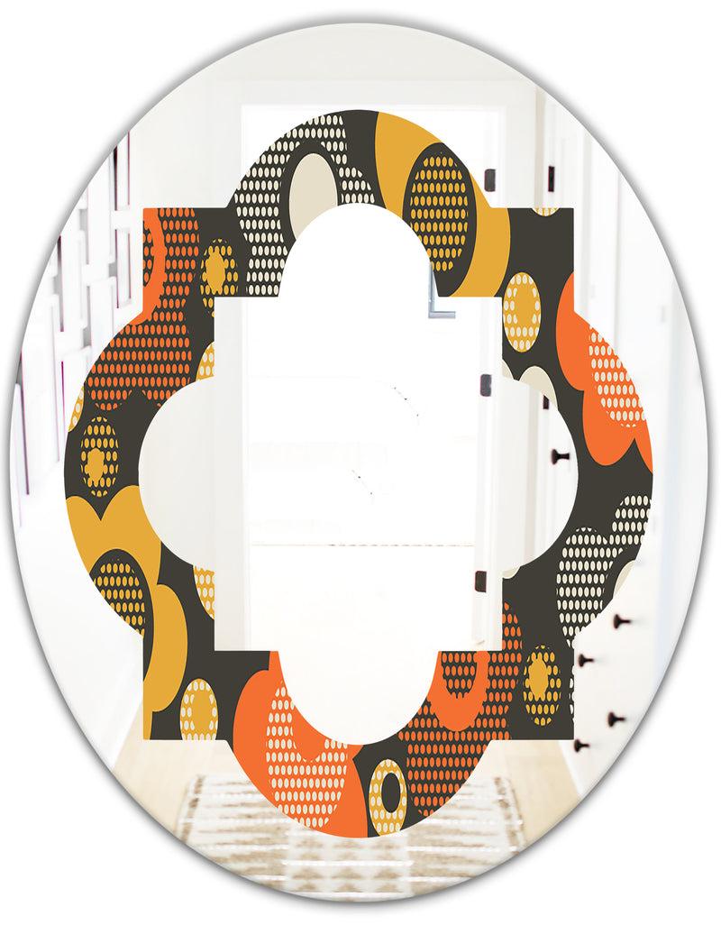 DesignQ Retro Floral Pattern VII - Modern Round Or Oval Wall Mirror - Quatrefoil