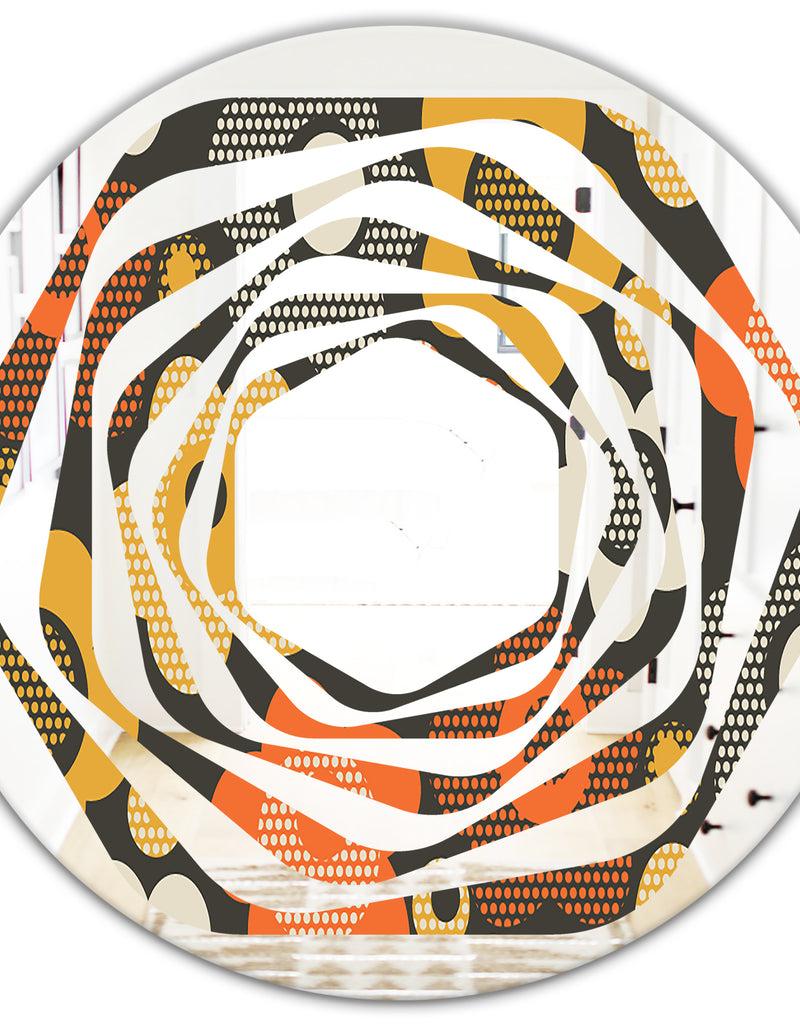 DesignQ Retro Floral Pattern VII - Modern Round Or Oval Wall Mirror - Whirl