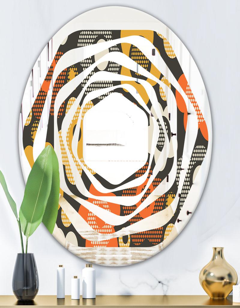 DesignQ Retro Floral Pattern VII - Modern Round Or Oval Wall Mirror - Whirl