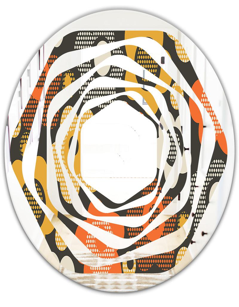 DesignQ Retro Floral Pattern VII - Modern Round Or Oval Wall Mirror - Whirl