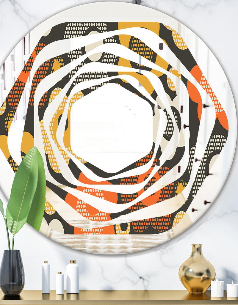 DesignQ Retro Floral Pattern VII - Modern Round or Oval Wall Mirror - Whirl
