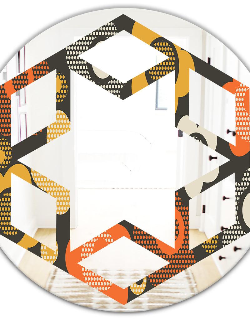 DesignQ Retro Floral Pattern VII - Modern Round Or Oval Wall Mirror - Hexagon Star