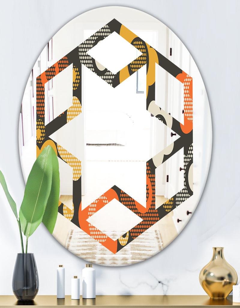 DesignQ Retro Floral Pattern VII - Modern Round Or Oval Wall Mirror - Hexagon Star