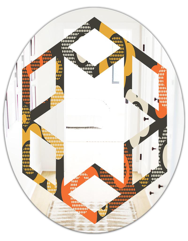 DesignQ Retro Floral Pattern VII - Modern Round Or Oval Wall Mirror - Hexagon Star