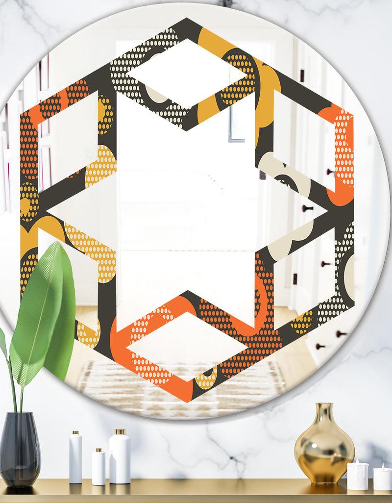 DesignQ Retro Floral Pattern VII - Modern Round or Oval Wall Mirror - Hexagon Star