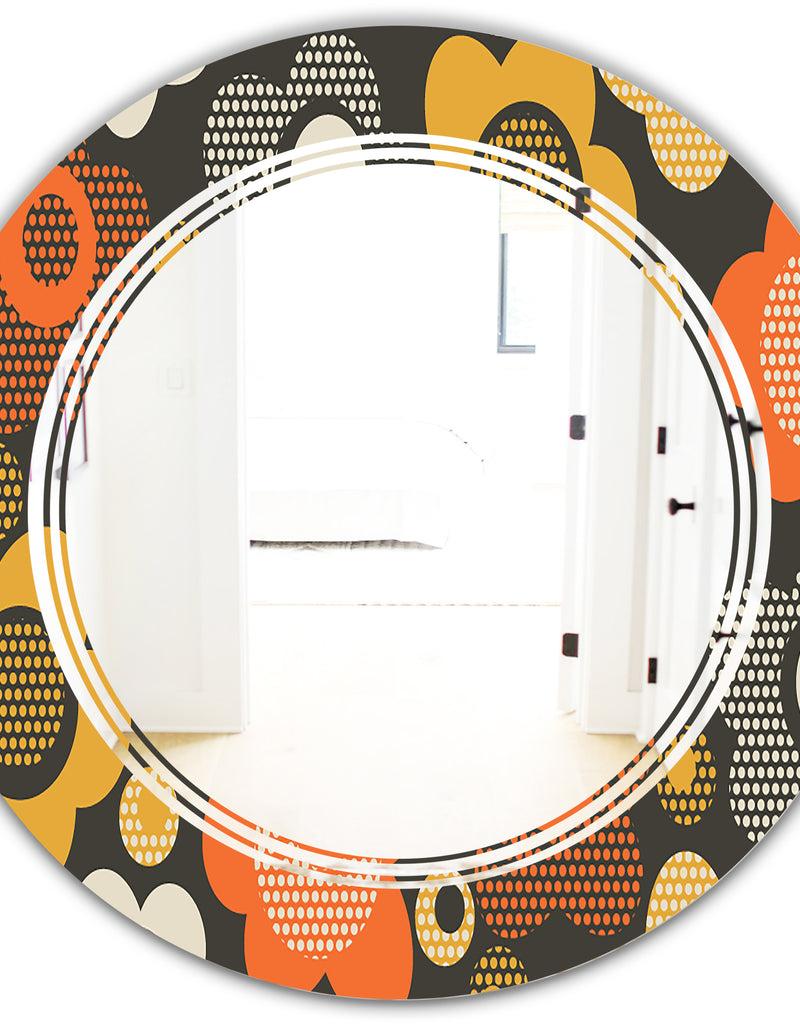 DesignQ Retro Floral Pattern VII - Modern Round Or Oval Wall Mirror - Triple C