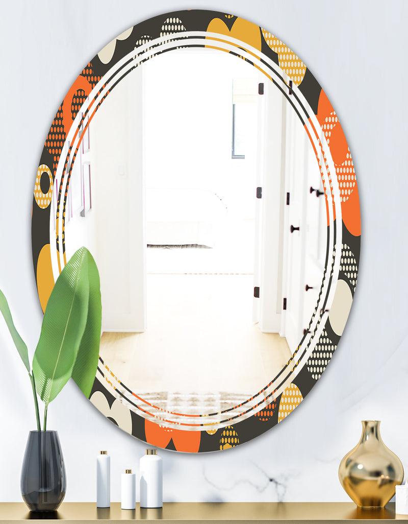 DesignQ Retro Floral Pattern VII - Modern Round Or Oval Wall Mirror - Triple C