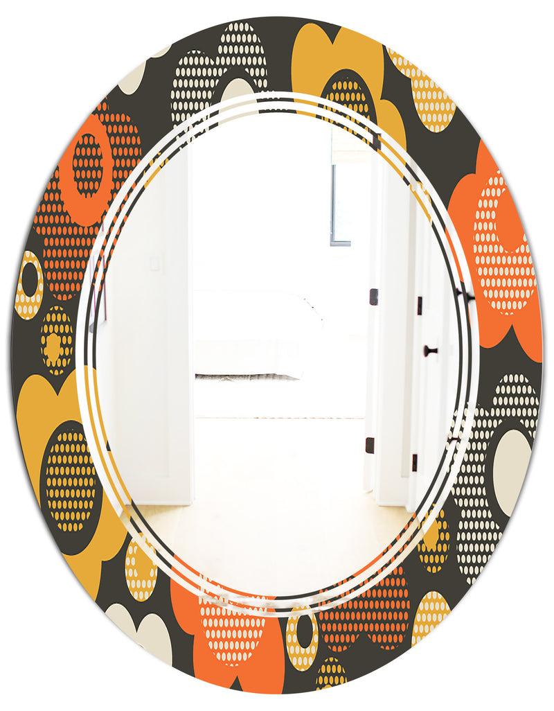 DesignQ Retro Floral Pattern VII - Modern Round Or Oval Wall Mirror - Triple C