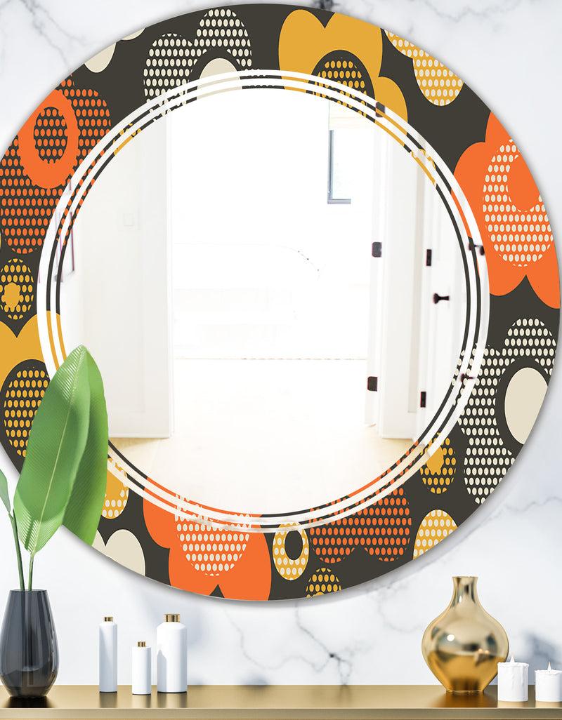 DesignQ Retro Floral Pattern VII - Modern Round or Oval Wall Mirror - Triple C