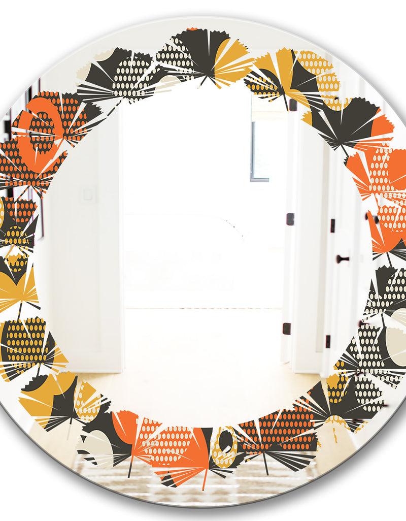 DesignQ Retro Floral Pattern VII - Modern Round Or Oval Wall Mirror - Leaves