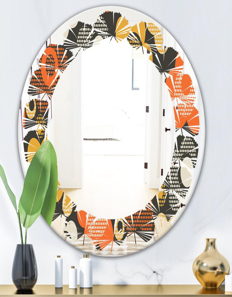 DesignQ Retro Floral Pattern VII - Modern Round Or Oval Wall Mirror - Leaves
