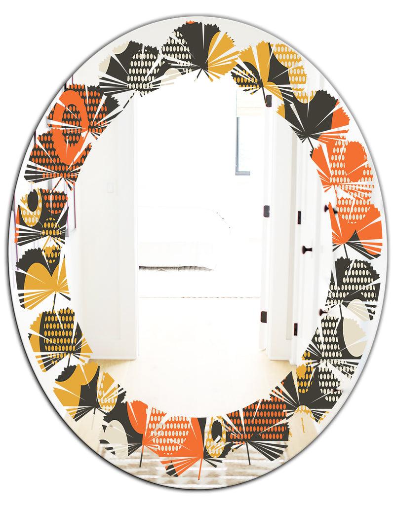 DesignQ Retro Floral Pattern VII - Modern Round Or Oval Wall Mirror - Leaves