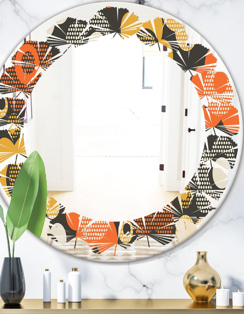 DesignQ Retro Floral Pattern VII - Modern Round or Oval Wall Mirror - Leaves