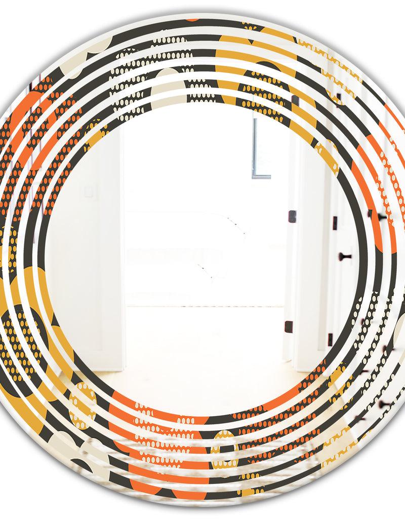 DesignQ Retro Floral Pattern VII - Modern Round Or Oval Wall Mirror - Wave