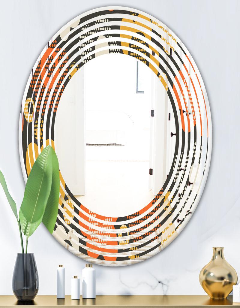 DesignQ Retro Floral Pattern VII - Modern Round Or Oval Wall Mirror - Wave