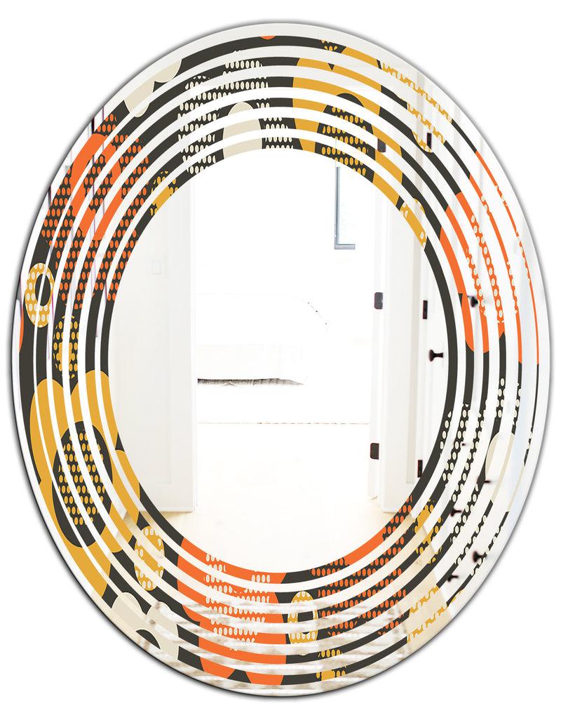 DesignQ Retro Floral Pattern VII - Modern Round Or Oval Wall Mirror - Wave