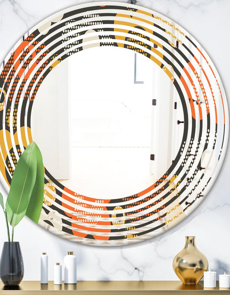 DesignQ Retro Floral Pattern VII - Modern Round or Oval Wall Mirror - Wave