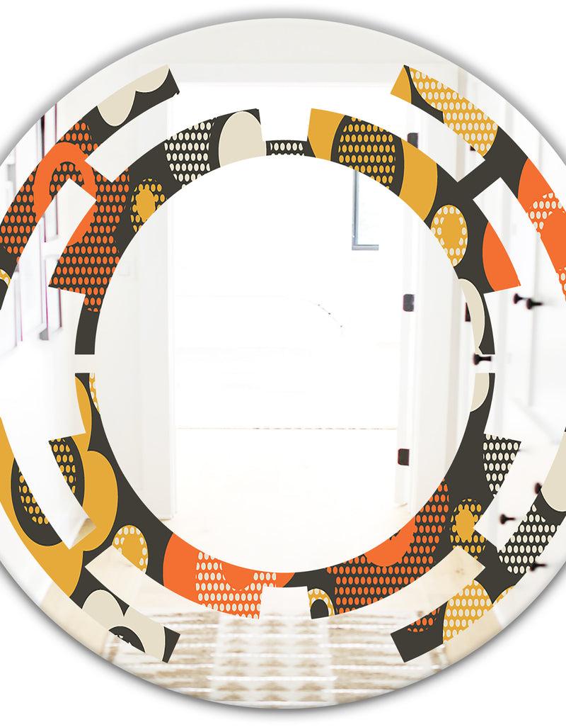 DesignQ Retro Floral Pattern VII - Modern Round Or Oval Wall Mirror - Space